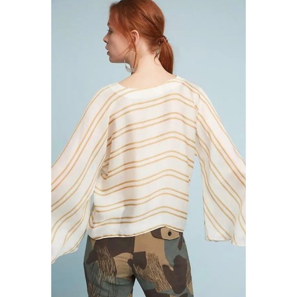 Anthropologie Guapa Striped Kimono Top 100% Cupro Small Cream Gold Boho $98‎ - Picture 3 of 10